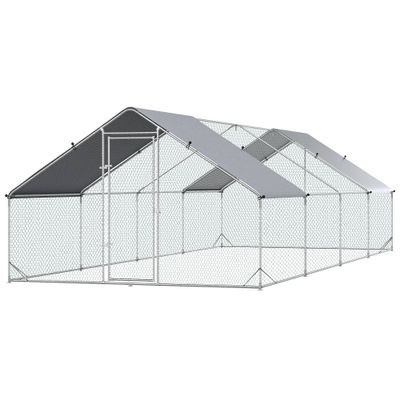 PawHut - Enclos poulailler chenil 24m² couvert acier galvanisé H.2 m - gris