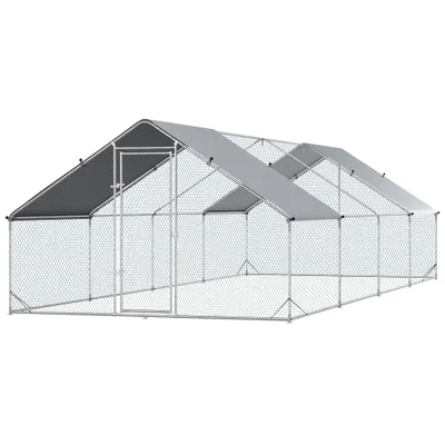 PawHut - Enclos poulailler chenil 24m² couvert acier galvanisé H.2 m - gris PawHut - Enclos poulailler chenil 24m² couvert acier galvanisé H.2 m - gris