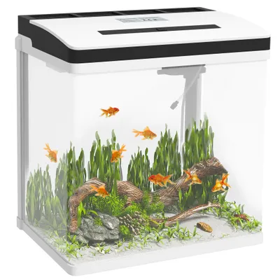 PawHut+ Aquarium en verre 28L - Filtre, couvercle & LED intégré - blanc