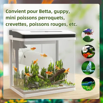 PawHut+ Aquarium en verre 28L - Filtre, couvercle & LED intégré - blanc