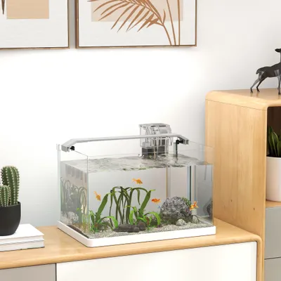 PawHut - Aquarium en verre 20L éclairage LED, pompe à filtre-blanc