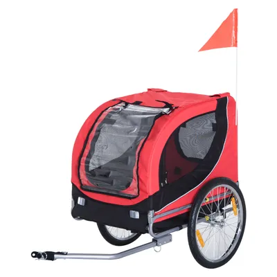 PawHut - Remorque vélo pour chiens avec 8 réflecteurs drapeau - rouge noir