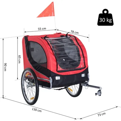 PawHut - Remorque vélo pour chiens avec 8 réflecteurs drapeau - rouge noir PawHut - Remorque vélo pour chiens avec 8 réflecteurs drapeau - rouge noir