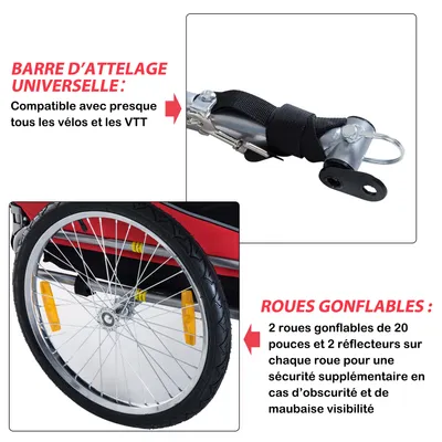 PawHut - Remorque vélo pour chiens avec 8 réflecteurs drapeau - rouge noir PawHut - Remorque vélo pour chiens avec 8 réflecteurs drapeau - rouge noir