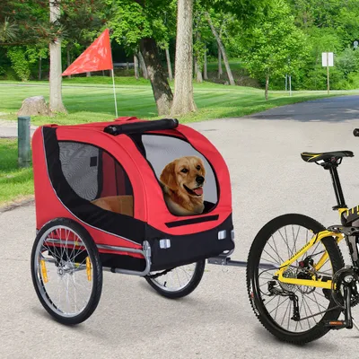 PawHut - Remorque vélo pour chiens avec 8 réflecteurs drapeau - rouge noir PawHut - Remorque vélo pour chiens avec 8 réflecteurs drapeau - rouge noir