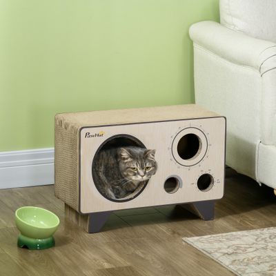 PawHut - Niche Grattoir Chat 2 en 1 - Design Vintage en Carton