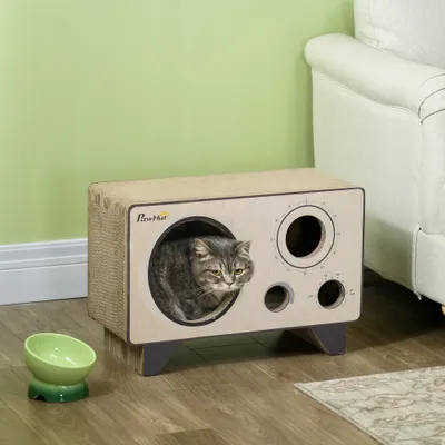 PawHut - Niche Grattoir Chat 2 en 1 - Design Vintage en Carton