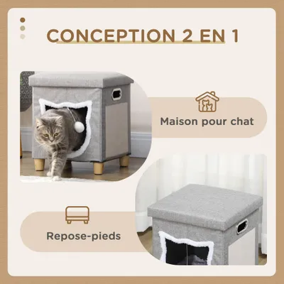 PawHut - Grattoir-Pouf-3en1-Porte-Tête-Chat-Coussin-Amovible-Gris PawHut - Grattoir-Pouf-3en1-Porte-Tête-Chat-Coussin-Amovible-Gris