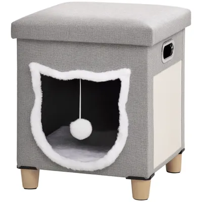 PawHut - Grattoir-Pouf-3en1-Porte-Tête-Chat-Coussin-Amovible-Gris PawHut - Grattoir-Pouf-3en1-Porte-Tête-Chat-Coussin-Amovible-Gris