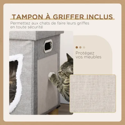 PawHut - Grattoir-Pouf-3en1-Porte-Tête-Chat-Coussin-Amovible-Gris PawHut - Grattoir-Pouf-3en1-Porte-Tête-Chat-Coussin-Amovible-Gris