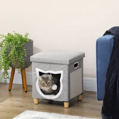 PawHut - Grattoir-Pouf-3en1-Porte-Tête-Chat-Coussin-Amovible-Gris PawHut - Grattoir-Pouf-3en1-Porte-Tête-Chat-Coussin-Amovible-Gris