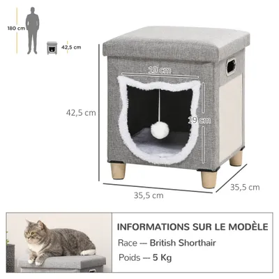 PawHut - Grattoir-Pouf-3en1-Porte-Tête-Chat-Coussin-Amovible-Gris PawHut - Grattoir-Pouf-3en1-Porte-Tête-Chat-Coussin-Amovible-Gris