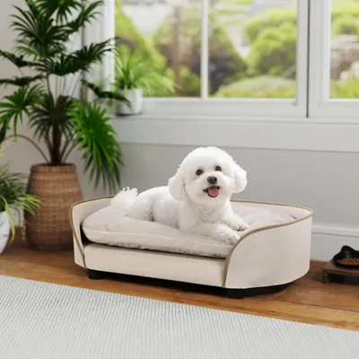 PawHut - Canapé Chien avec coussin amovible housse lavable H.19,5cm-Beige PawHut - Canapé Chien avec coussin amovible housse lavable H.19,5cm-Beige