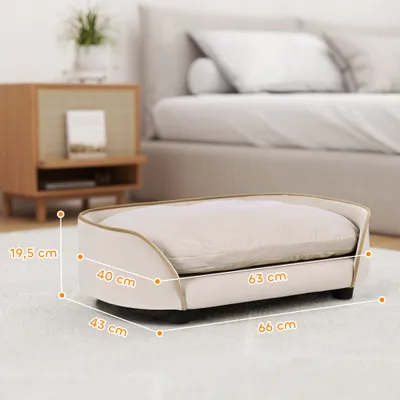 PawHut - Canapé Chien avec coussin amovible housse lavable H.19,5cm-Beige PawHut - Canapé Chien avec coussin amovible housse lavable H.19,5cm-Beige