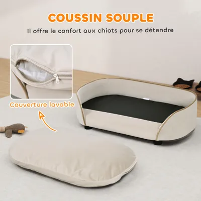PawHut - Canapé Chien avec coussin amovible housse lavable H.19,5cm-Beige PawHut - Canapé Chien avec coussin amovible housse lavable H.19,5cm-Beige
