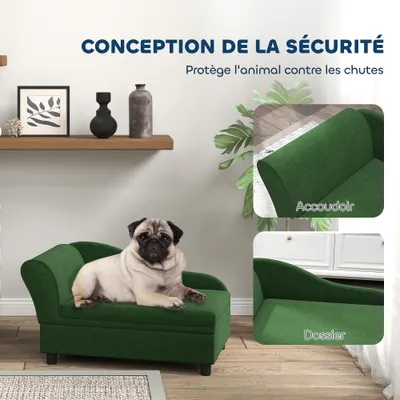 PawHut - Canapé chien méridienne coffre rangement intégré - vert