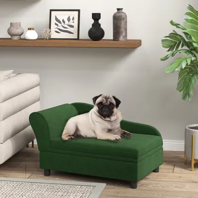 PawHut - Canapé chien méridienne coffre rangement intégré - vert