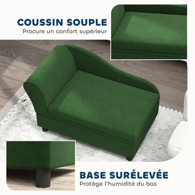 PawHut - Canapé chien méridienne coffre rangement intégré - vert
