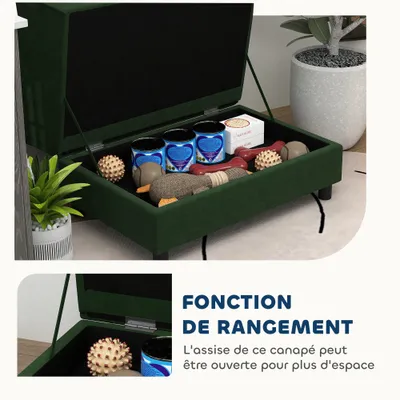 PawHut - Canapé chien méridienne coffre rangement intégré - vert