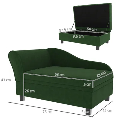 PawHut - Canapé chien méridienne coffre rangement intégré - vert