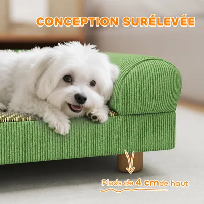 PawHut - Canapé chien velours côtelé accoudoirs H.17cm - vert