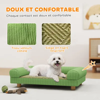 PawHut - Canapé chien velours côtelé accoudoirs H.17cm - vert