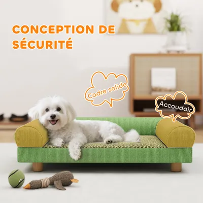 PawHut - Canapé chien velours côtelé accoudoirs H.17cm - vert