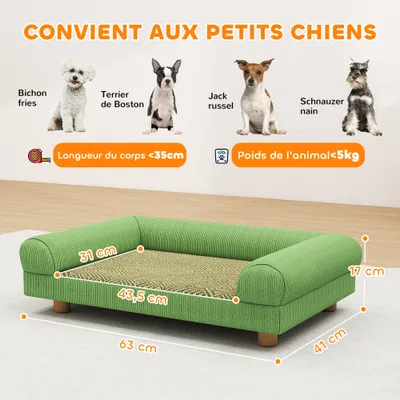 PawHut - Canapé chien velours côtelé accoudoirs H.17cm - vert