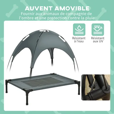 PawHut - Lit chien sur pieds auvent anti-UV Oxford sac inclus - gris PawHut - Lit chien sur pieds auvent anti-UV Oxford sac inclus - gris