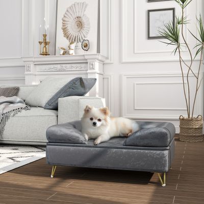 PawHut - Canapé pour chien élégant avec pieds dorés H.34cm - Gris