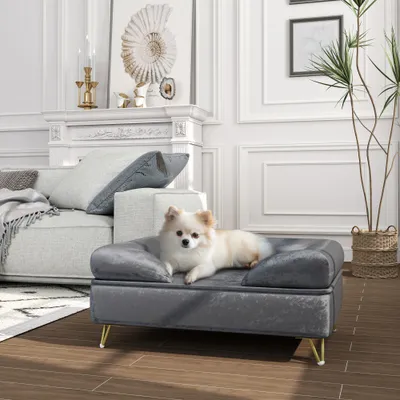 PawHut - Canapé pour chien élégant avec pieds dorés H.34cm - Gris