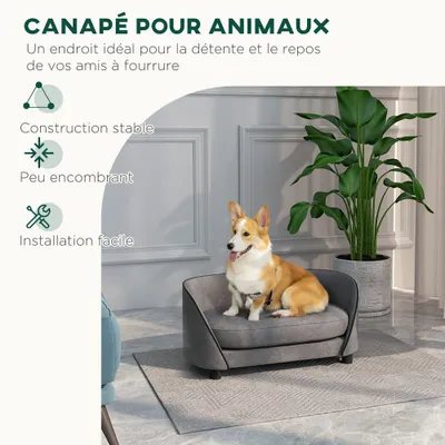 PawHut - Canapé pour chien - coussin déhoussable - H.31cm - gris