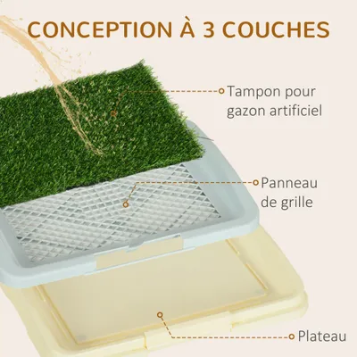 PawHut - Litière gazon synthétique chien tiroir déjection - crème bleu gris