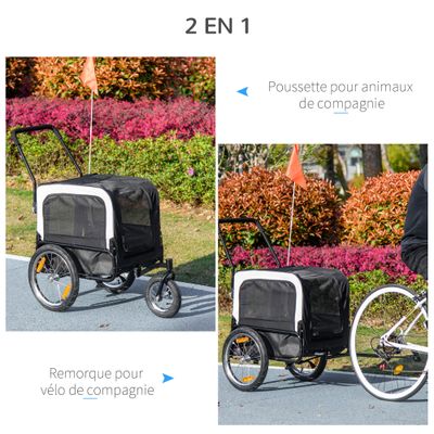 PawHut - Remorque Vélo Chien-2en1 avec roue pivotante et réflecteurs-noir