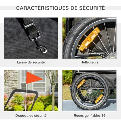 PawHut - Remorque Vélo Chien-2en1 avec roue pivotante et réflecteurs-noir PawHut - Remorque Vélo Chien-2en1 avec roue pivotante et réflecteurs-noir