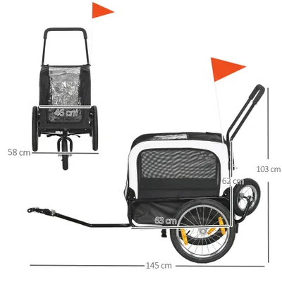 PawHut - Remorque Vélo Chien-2en1 avec roue pivotante et réflecteurs-noir PawHut - Remorque Vélo Chien-2en1 avec roue pivotante et réflecteurs-noir