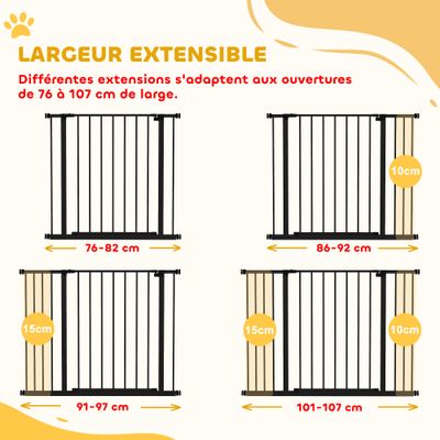 PawHut - Barrière de sécurité réglable L.76-107 cm - noir
