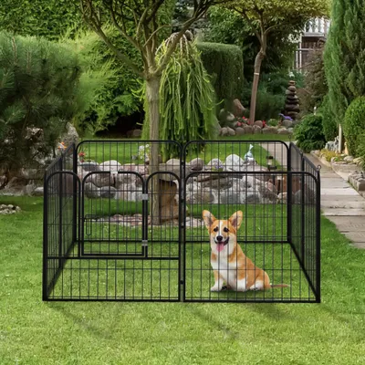 PawHut - Parc chien modulable 8 panneaux acier noir - H.79 cm