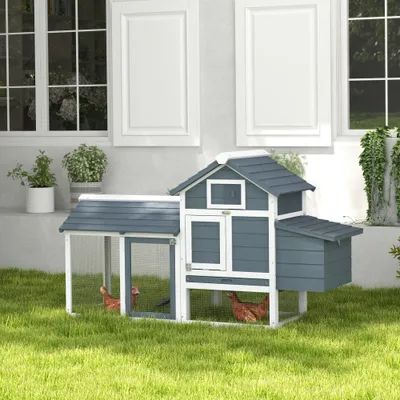 PawHut - Poulailler cottage sur pied bois L.151cm - blanc