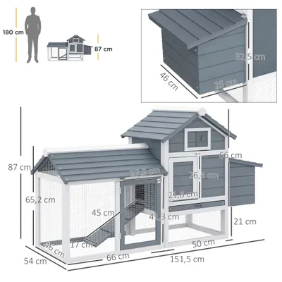 PawHut - Poulailler cottage sur pied bois L.151cm - blanc
