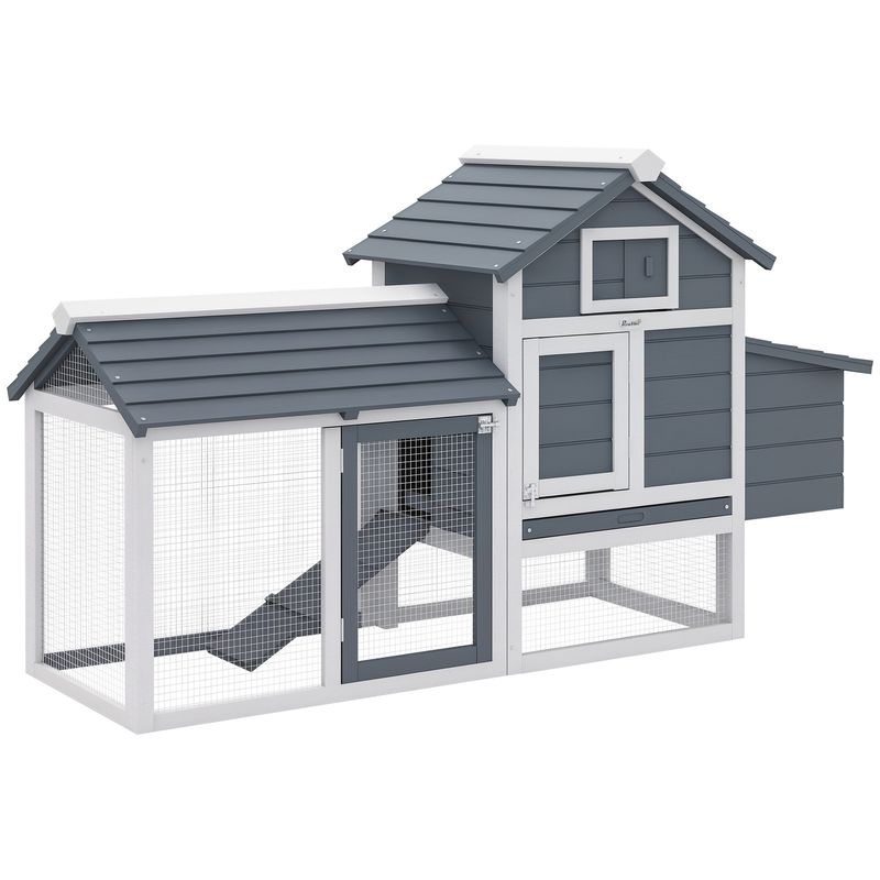 PawHut - Poulailler cottage sur pied bois L.151cm - blanc