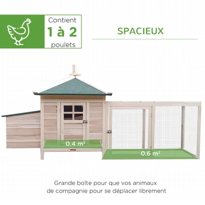 PawHut - Poulailler cottage enclos H.97 cm - naturel