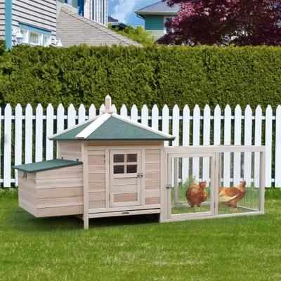 PawHut - Poulailler cottage enclos H.97 cm - naturel