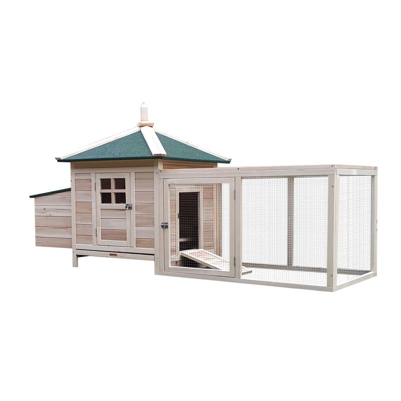 PawHut - Poulailler cottage enclos H.97 cm - vert blanc