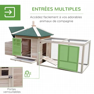 PawHut - Poulailler cottage enclos H.97 cm - naturel