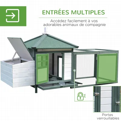 PawHut - Poulailler cottage enclos H.97 cm - vert blanc