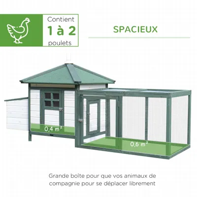 PawHut - Poulailler cottage enclos H.97 cm - vert blanc