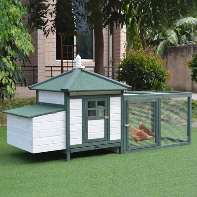 PawHut - Poulailler cottage enclos H.97 cm - vert blanc