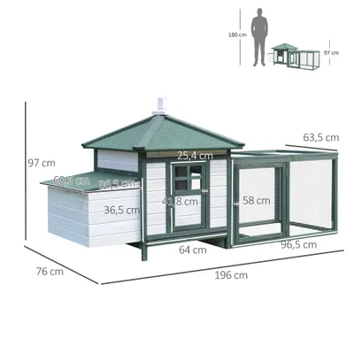 PawHut - Poulailler cottage enclos H.97 cm - vert blanc