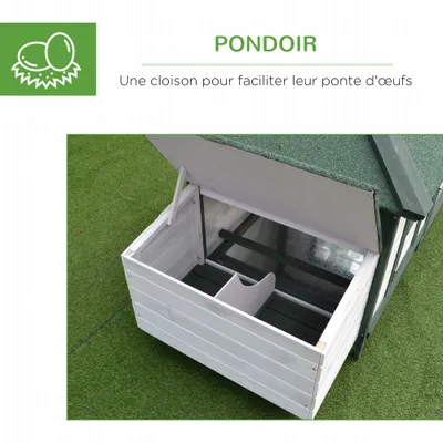 PawHut - Poulailler cottage enclos H.97 cm - vert blanc